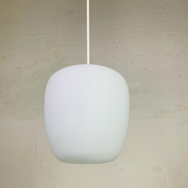 Vintage School Hanging Lamp with White Opaline Glass Shade, 1950s For Sale - Image 3 of 17