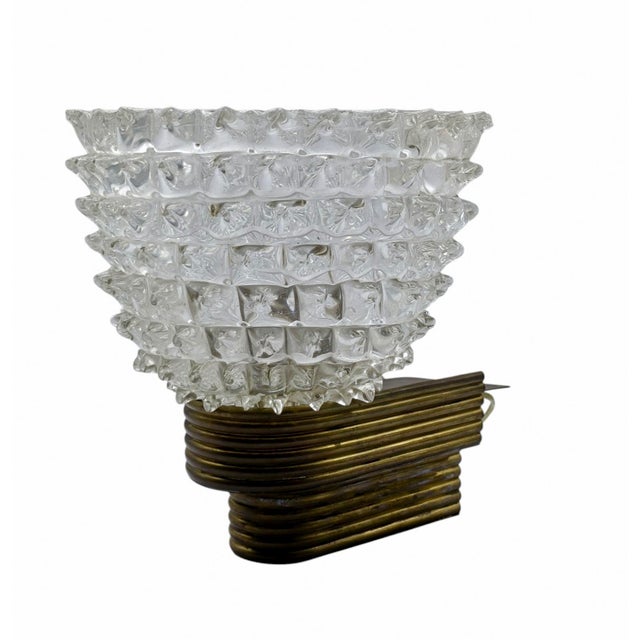 Mid-Century Modern Rostrato Murano Glass and Brass Wall Lamp by Ercole Barovier for Barovier & Toso, Italy, 1940s For Sale - Image 3 of 9