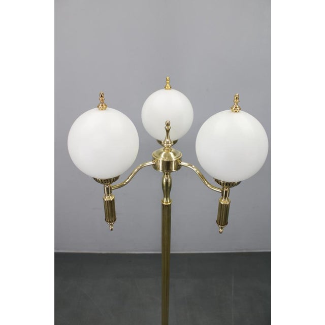 Silver Vintage Czechoslovak Floor Lamp in Brass with Milky Glass Shades, 1970s For Sale - Image 8 of 13