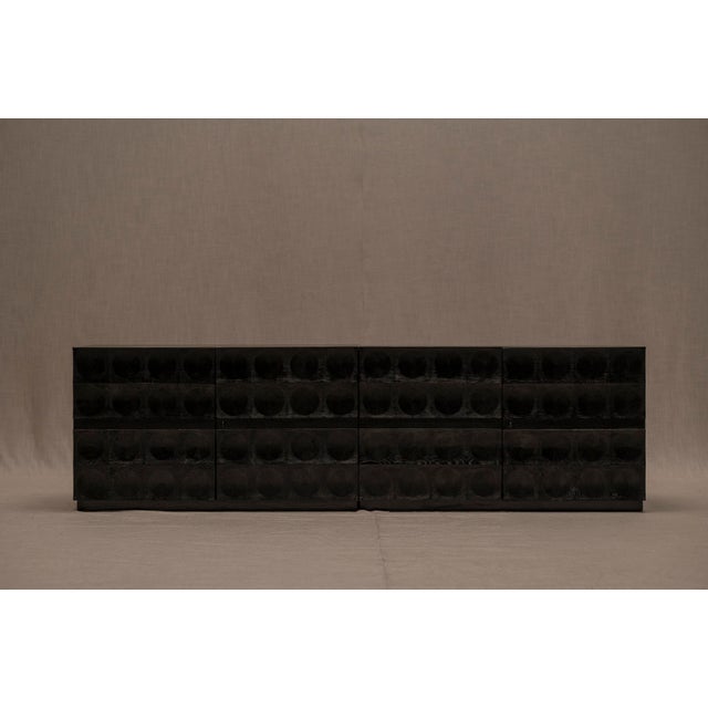 Rare vintage set of two small brutalist sideboards in ebonized oak. Designed by J. Batenburg for MI in 1969, Belgium....