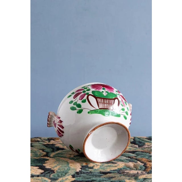 Green Basket of Flowers Tureen by Les Islettes Faience For Sale - Image 8 of 9