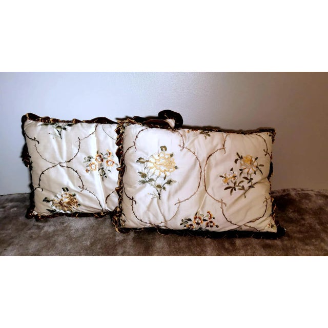 Vintage Silk & Velvet Italian Embroidered Pillows- a Pair For Sale - Image 11 of 11