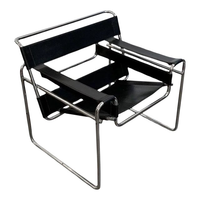 Modernist Leather Chair With Chrome Frame For Sale