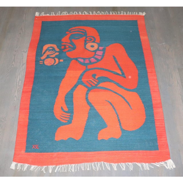 Folk Art Late 20th Century Zabihi Collection Unusual Latin American Zapotec Tapestry - 3'5" x 4'9" For Sale - Image 3 of 7