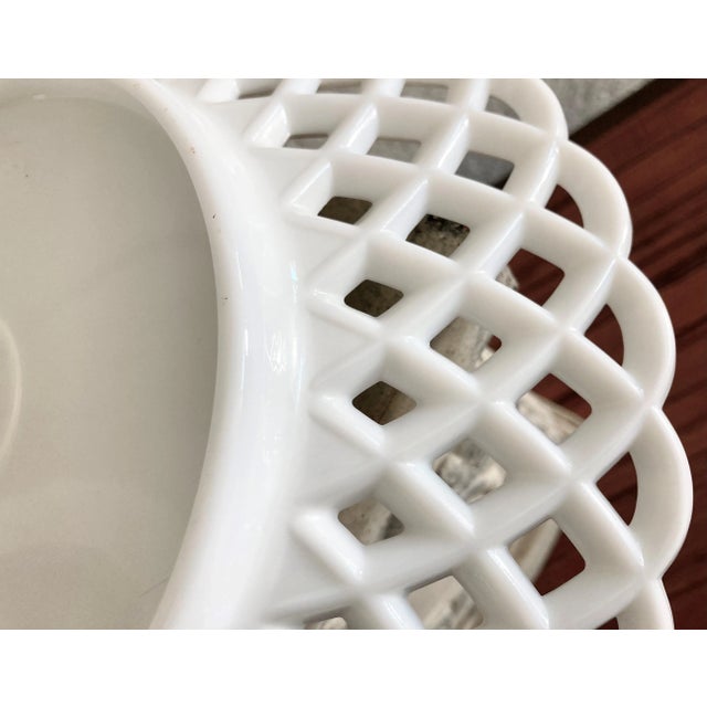 Glass Fenton Mid 20th-Century Shallow Large Milk Glass Bowl, Pattern C - Lacy Edge Collection For Sale - Image 7 of 13