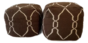 Set of 2 Wool Pouf Ottomans / Handmade Moroccan Floor Cushions / Boho Mid-Century