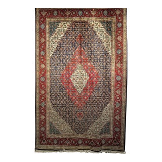 Antique Persian Tabriz Area Rug. Hand-Knotted Wool, Herati Geometric Pattern, Navy & Red, 6x10 For Sale
