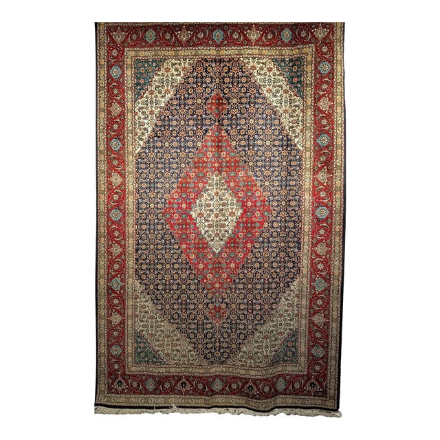 Antique Persian Tabriz Area Rug. Hand-Knotted Wool, Herati Geometric Pattern, Navy & Red, 6x10 For Sale