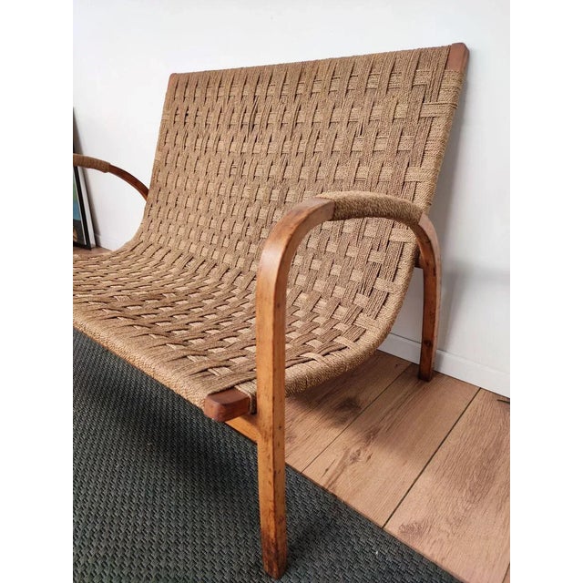 1960s Mid-Century Italian Wood and Cord Woven Rope Bench, 1960s For Sale - Image 5 of 8