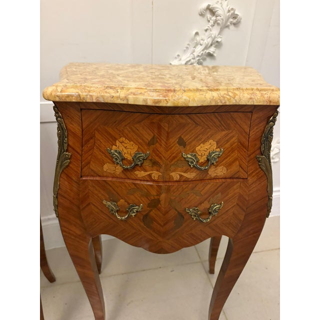 Antique Louis XV French Marquetry Bedside Cabinets, 1880s, Set of 2 For Sale - Image 13 of 16