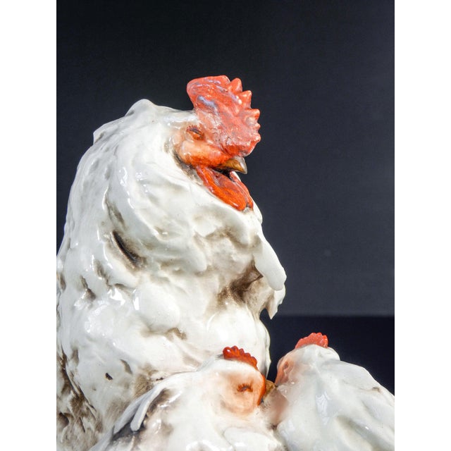 Painted and enamelled ceramic sculpture, signed guido cacciapuoti. Rooster and hens. Italy, 1930s/1940s origin italy...