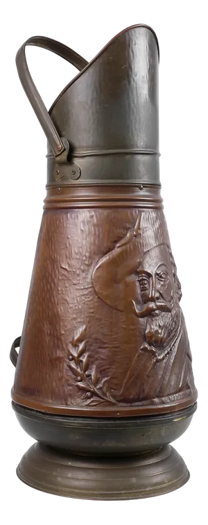 Copper Umbrella Stand with Hammered Relief of Vermeer, France, 1900s