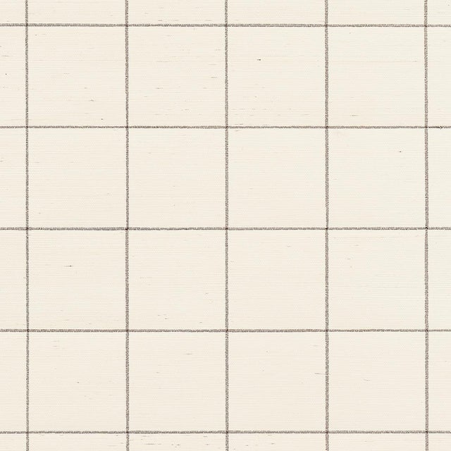Schumacher Windowpane Embroidered Sisal Wallpaper in Java For Sale