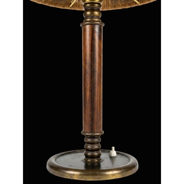 Wood Vintage Danish Table Lamp in Teak, Brass and Rope, 1960s For Sale - Image 7 of 8