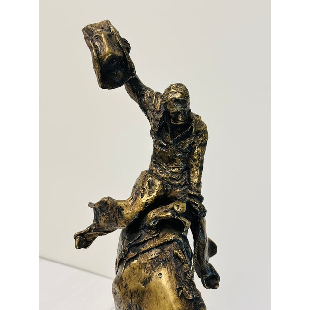 Vintage Wally Shoop American Western Cowboy & Bucking Bronco Horse Bronze Sculpture For Sale - Image 4 of 10