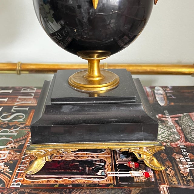 Traditional Pair of large antique 3-arm gilt bronze candelabra with black marble // Empire candle holders // black and gold // Napoleon III style For Sale - Image 3 of 15