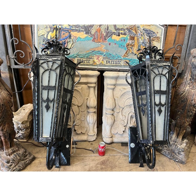 Pair of Authentic Salvaged Oversized Exterior Gothic Style Light From Historic Masonic Temple, 1920's For Sale - Image 10 of 10