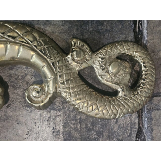 Brass Pair of Virginia Metalcrafters Brass Dolphin Andirons Rare For Sale - Image 8 of 13