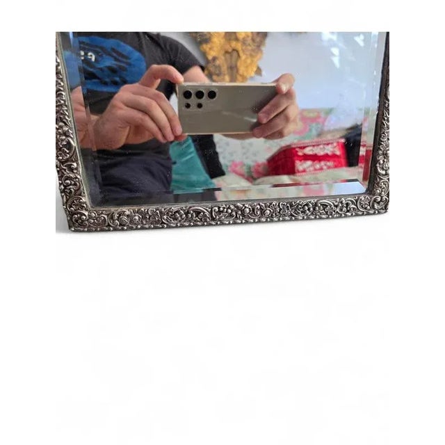 Metal Large Antique Silver Mirror with Ornate Frame, 1890 For Sale - Image 7 of 11