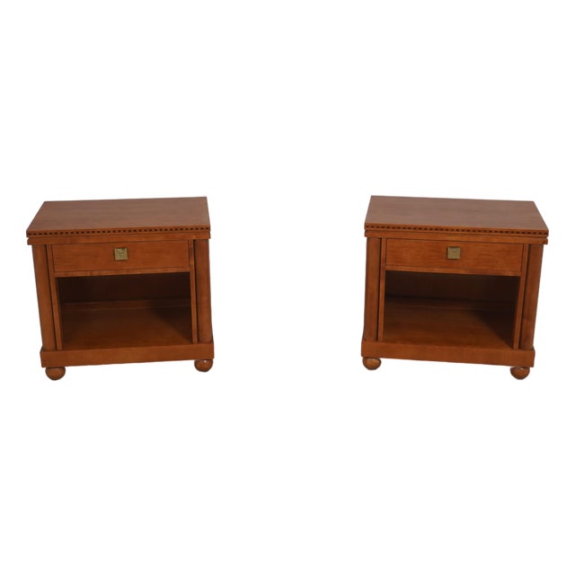 Pair Hickory White 1 Drawer Tiger Maple Inlaid Nightstands For Sale