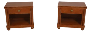 Pair Hickory White 1 Drawer Tiger Maple Inlaid Nightstands