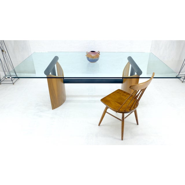 Large 48x90 Rectangle 3/4” Thick Glass Top Teak Base Modern Conference Table For Sale - Image 10 of 15