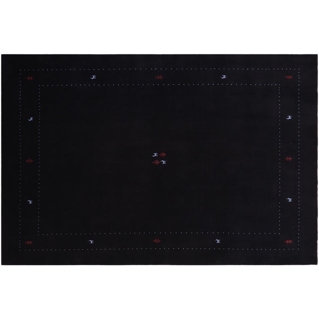 Abstract Gabbeh Bailey Black Wool Rug - 8'2''x9'10'' For Sale - Image 9 of 9