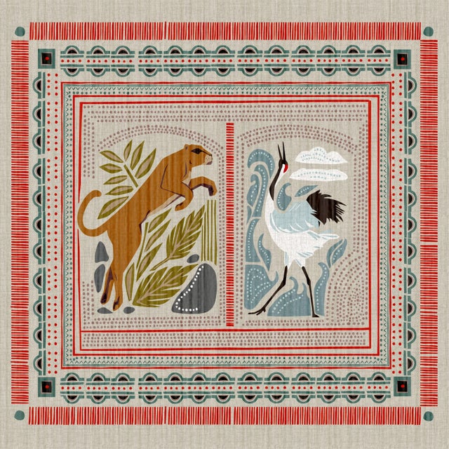 Contemporary Cube Ottoman in Fauna Multi, Set of 2 For Sale - Image 3 of 7