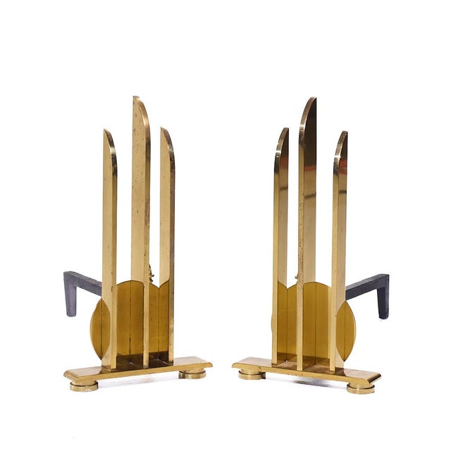 Donald Deskey Style Mid Century Brass Andirons For Sale In Chicago - Image 6 of 6