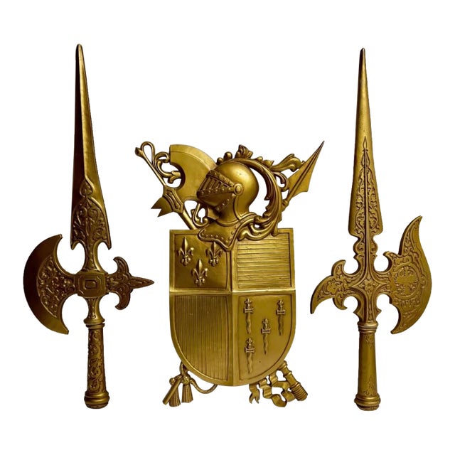 Mid-Century Trojan Soldier Sword Gold Metal Wall Hangings-Set of 3 For Sale