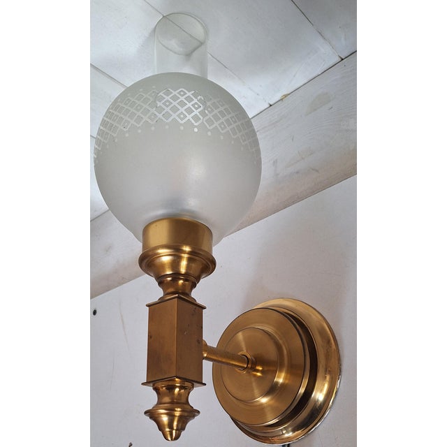 Metal Vintage Wall Lamp with Brass Frame and Patterned Glass Shade, 1970s For Sale - Image 7 of 8