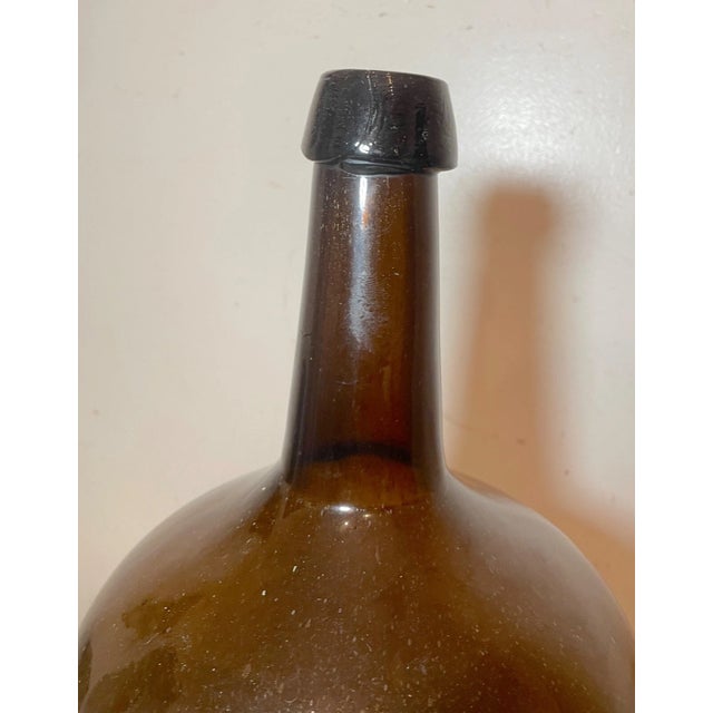 American Large Rare Antique 1800's Hand Blown Green Glass Demijohn Carboy Wine Bottle Jar For Sale - Image 3 of 9