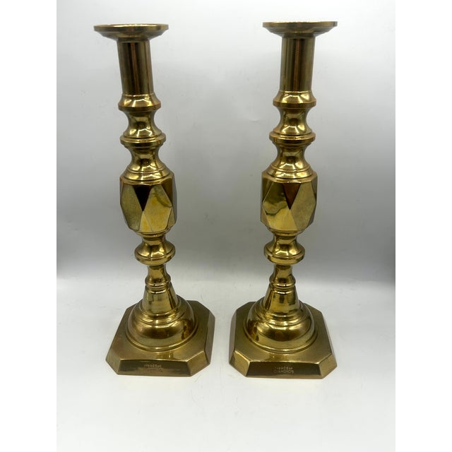 Antique English Brass "Ace of Diamonds" Diamond Jubilee Candlesticks, Pair, C. 1887 For Sale - Image 4 of 12