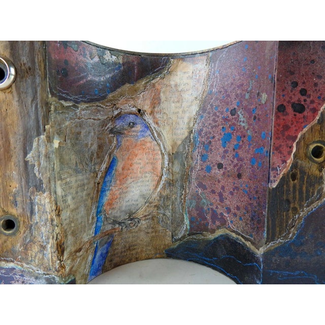 Small tabletop mixed media and watercolor. Using antique and vintage components. Watercolor on paper of bluebird mounted...