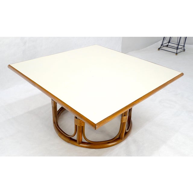 Mid 20th Century Bamboo Rattan 30” Square c1970s Mid Century Modern Coffee Table MINT For Sale - Image 5 of 14