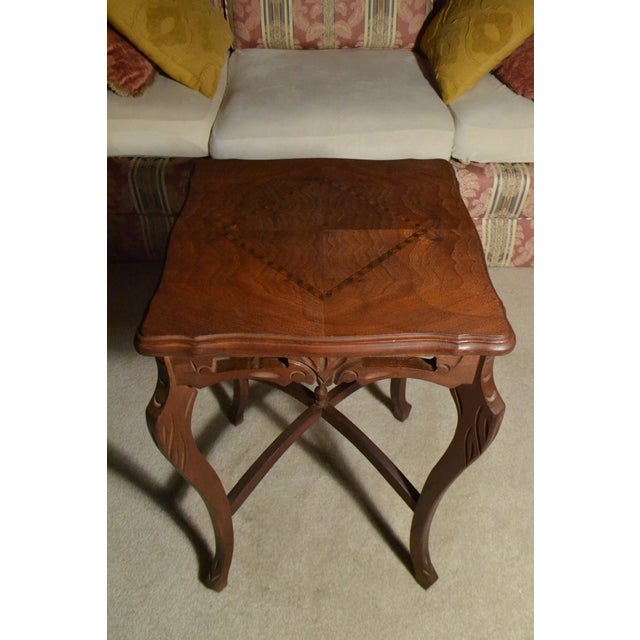Antique French Provincial Side/End Table Louis XV Style Diamond Marquetry Walnut For Sale - Image 4 of 13