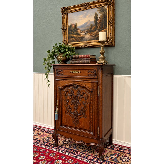 Brown Antique French Louis XV Style Cabinet Cupboard With Drawer Carved Oak C. 1920s For Sale - Image 8 of 18