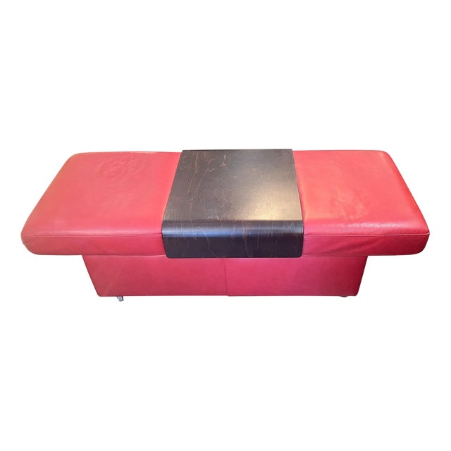 Large Extendable Ottoman and Table in Red Nappa Leather, 1980s, Set of 2 For Sale