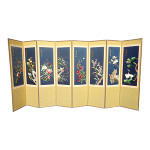 Vintage Oriental Asian Silk Embroidered Eight Panel Screen Room Divider