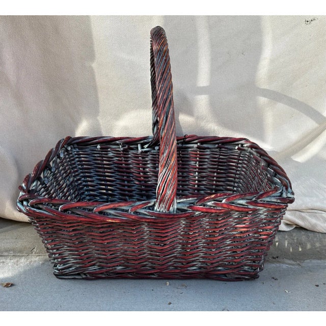 Beautiful Rustic European Oversized Gathering Basket, Reddish brown with a wash of turquoise. This is perfect for Easter...