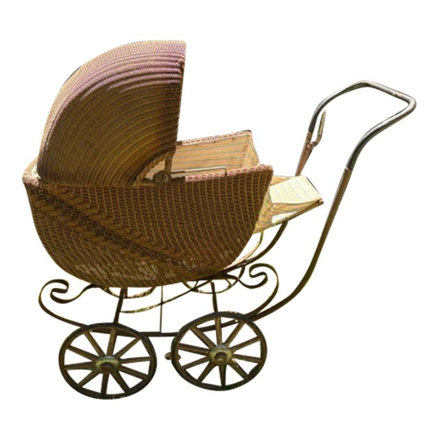 Antique Victorian Wicker Infant Pram For Sale