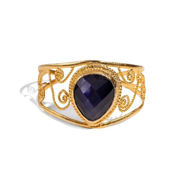 Navy Blue Cat Eye Chunky Cuff Bracelet For Sale - Image 10 of 10