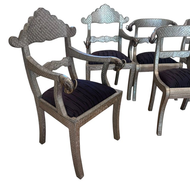 Metal Set 10 Moroccan Metal Clad Rams Head Dining Chairs For Sale - Image 7 of 9