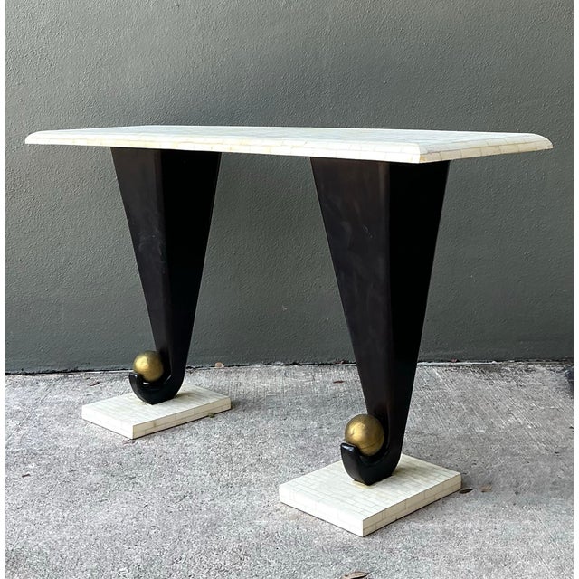 Vintage Boho Postmodern Tessellated Bone Console Table For Sale - Image 10 of 12