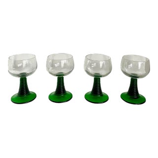 Set of 4 Roemer Green Luminarc French Stemmed Wine Glasses For Sale