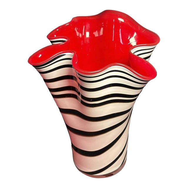 Vintage Murano Style European Blown Art Glass Handkerchief Vase For Sale