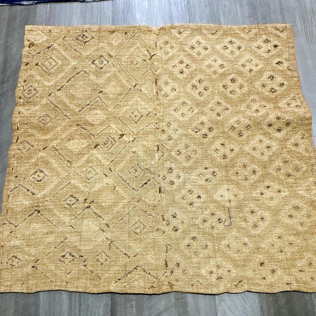 African Authentic Shoowa Kuba Cloth | Vintage African Raffia Textile | Handwoven Tribal Wall Art | 22 X 24 Inches | Natural Geometric Décor For Sale - Image 3 of 5