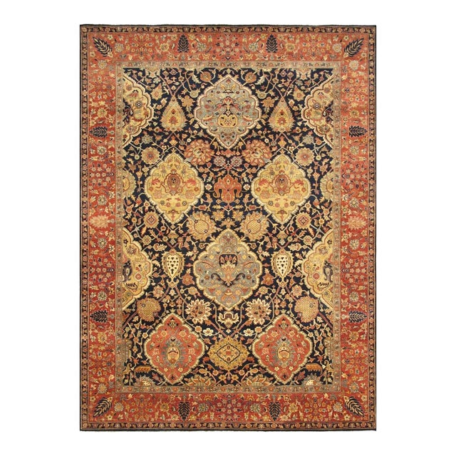 Pasargad Home Kerman Navy Wool Area Rug, 9'11'' X 14' 2'' For Sale
