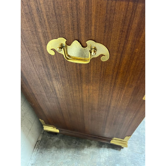 Wood Large Vintage Teak & Brass Korean Style Chest Buffet Bar For Sale - Image 7 of 13