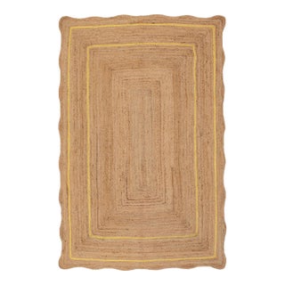 Yellow Natural Jute Wave Scallop Rug 3x6 Ft. For Sale